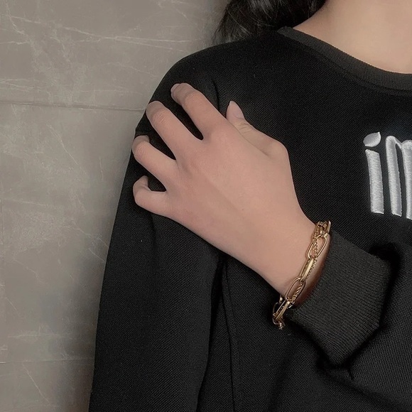 Exaggerated Cuban 18K Gold Titanium Steel Hollow Thick Double Chain Bracelet - Picture 7 of 11